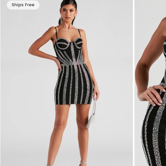 NEW Windsor Kalani Iridescent Rhinestone Corset Mini Dress - Picture 3 of 9